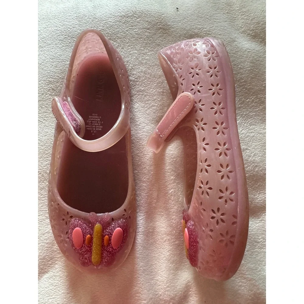Old Navy Kids Pink Butterfly Jelly Mary Jane Shoes Floral Cutout Size 11